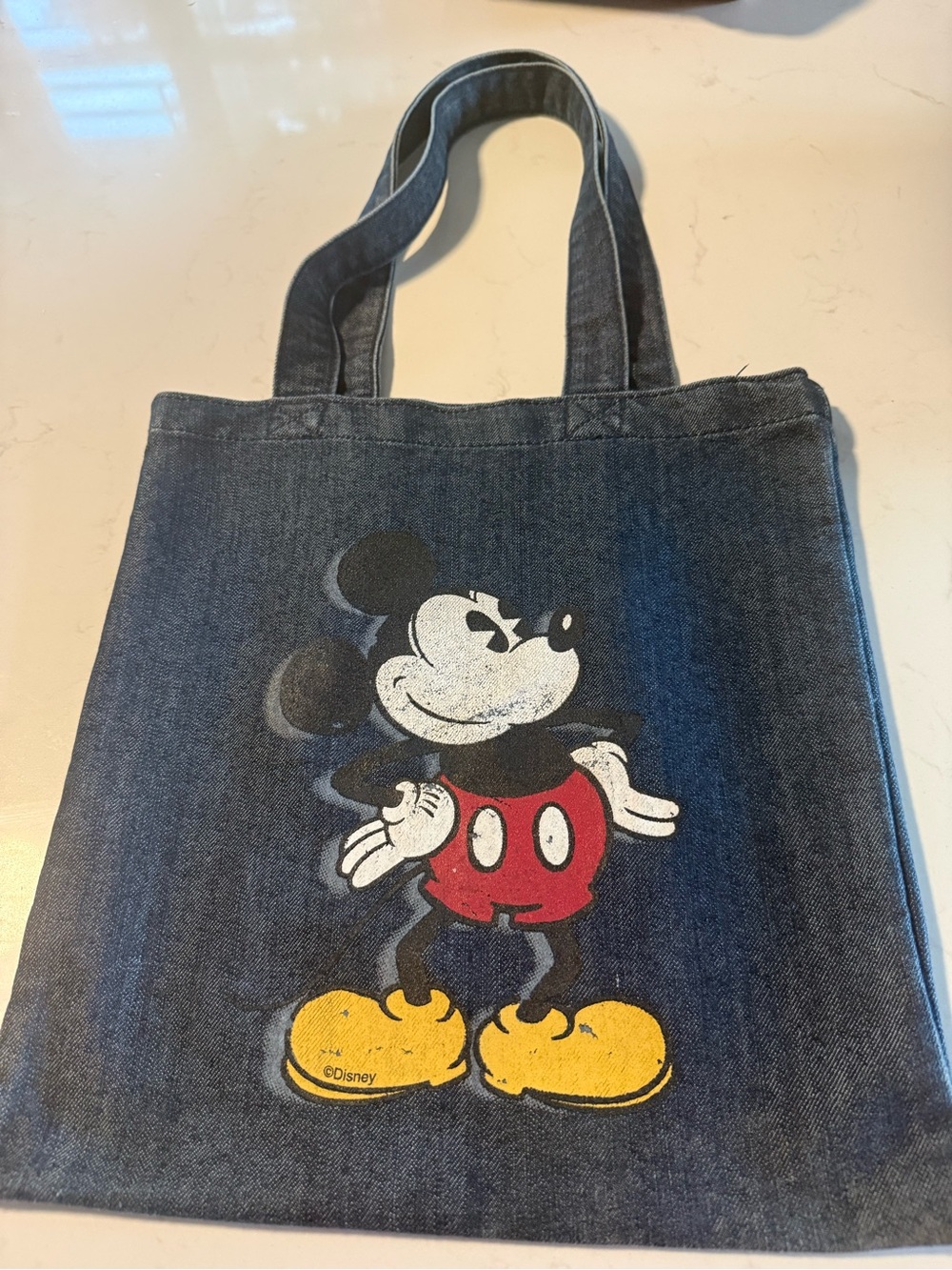 Vintage Disney Dark Blue Denim Tote with Mickey Graphic
